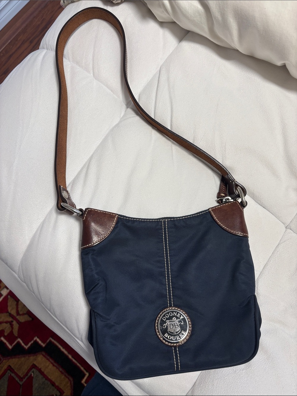 Dooney & Bourke Navy and Brown Leather Wayfarer Shoulder Bag